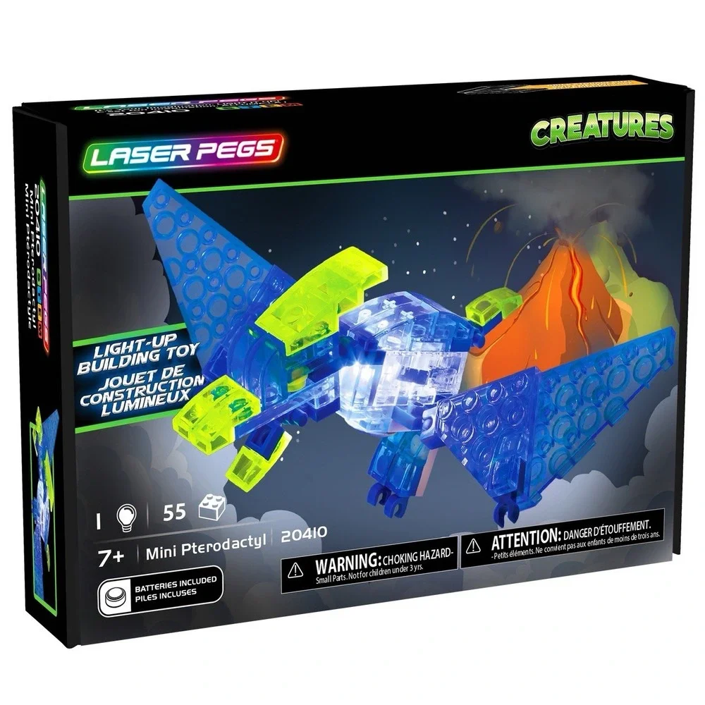 Laser Pegs Creatures Mini Pterodactyl Light-Up Building Toy Set 55pc Set #20410